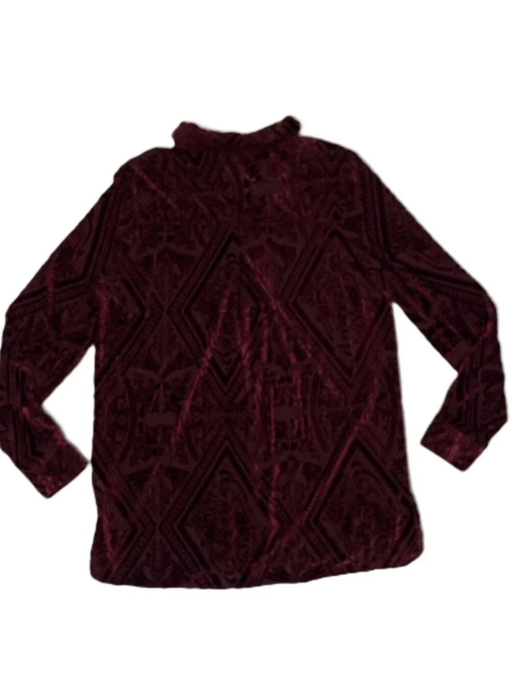 Foxcroft Top Sz 10 Burgundy Velvet Burnout Button Down Blouse Semi-Sheer Luxury